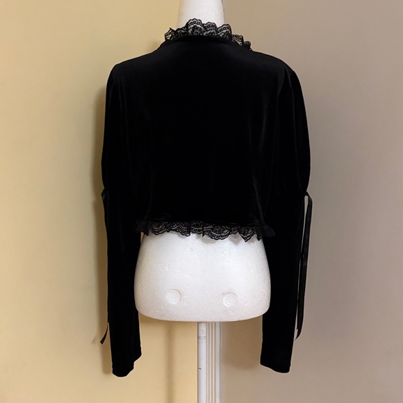 ROMWE Black Lace Trim Robe Sz 12 - Picture 3 of 5